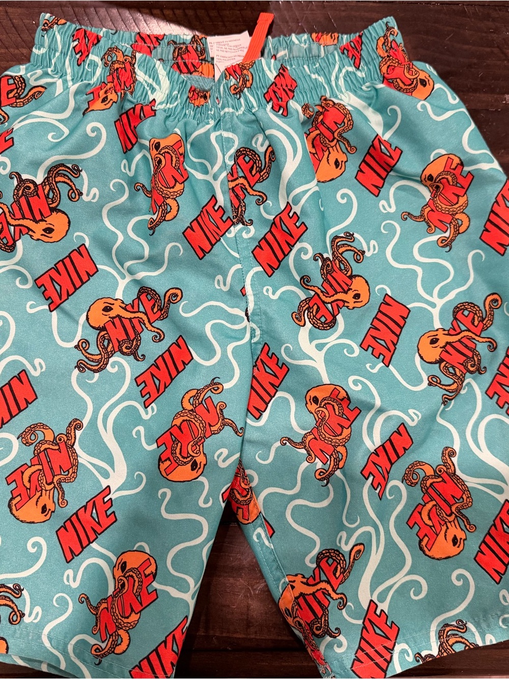 Nike Teal Swim Shorts with Orange Octopus Accent